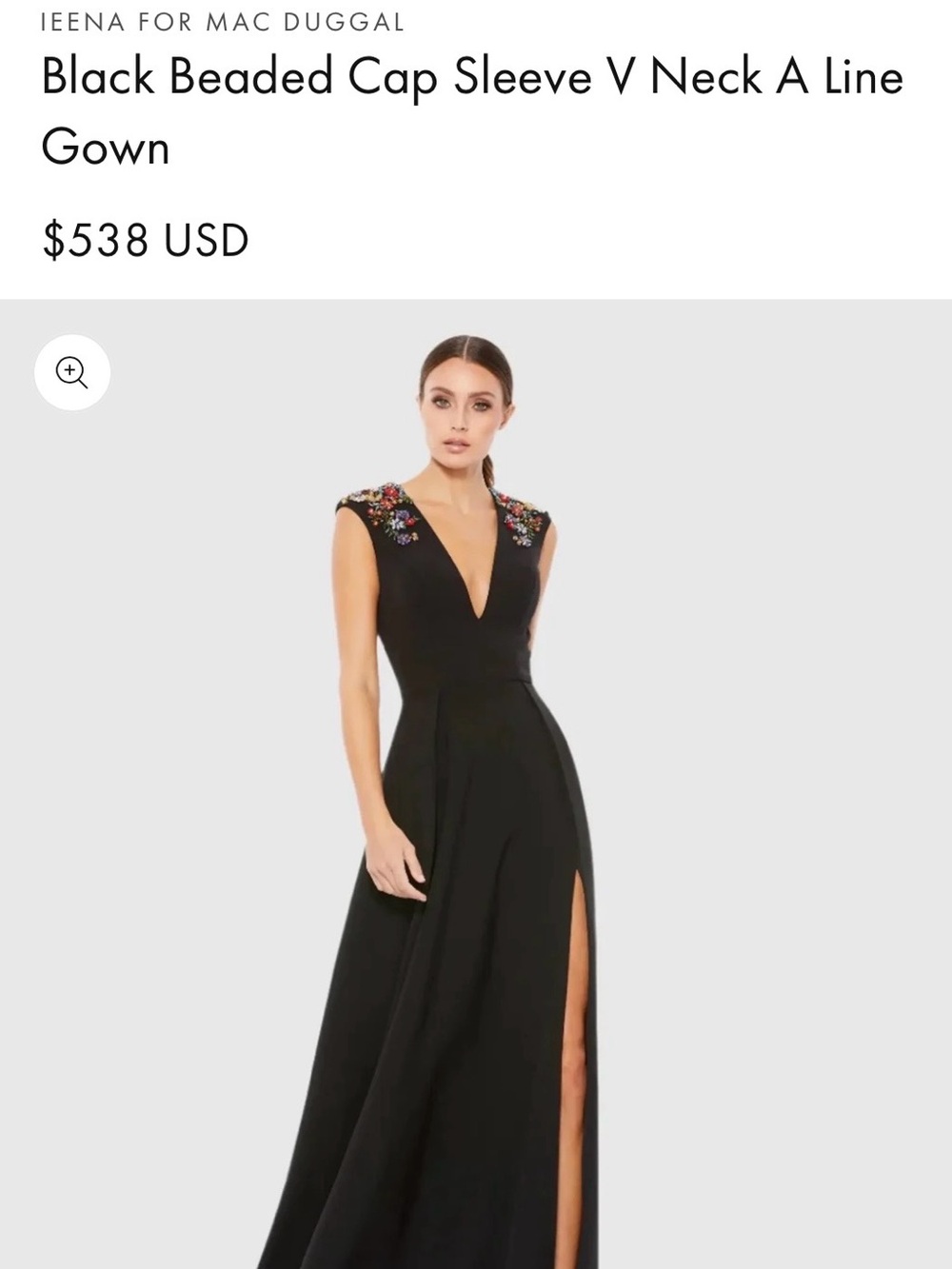 Mac Duggal Black V-Neck Beaded Cap Sleeve Maxi Gown